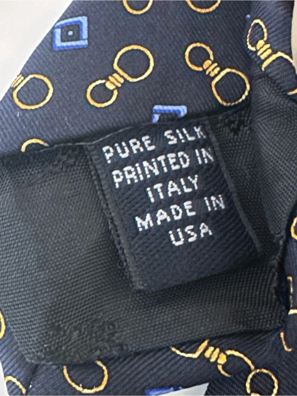 Brooks Brothers Navy Silk Tie with Gold and Royal Blue Motif